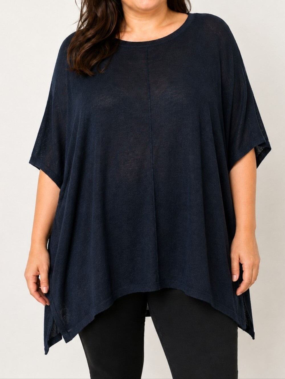 Vince 100% Linen Oversized Dolman Poncho Top Navy Large
